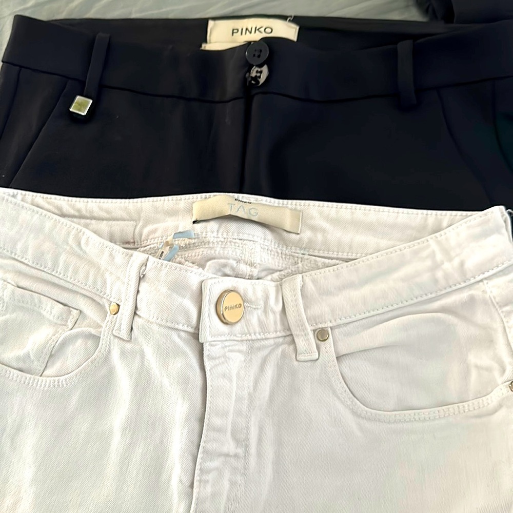 2 pinko pants ; black suit pants size 40 Italian and white jean pants Size 26